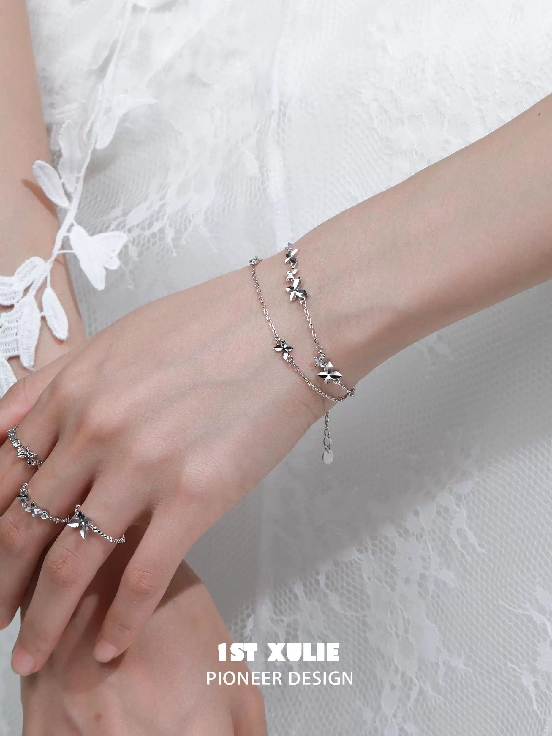 Elegant butterfly double chain bracelet in silver, perfect for enhancing your jewelry collection.