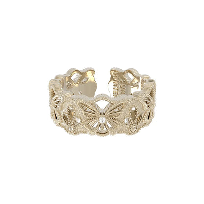 Elegant SUN HUNTER butterfly hollow ring with intricate design and sparkling details