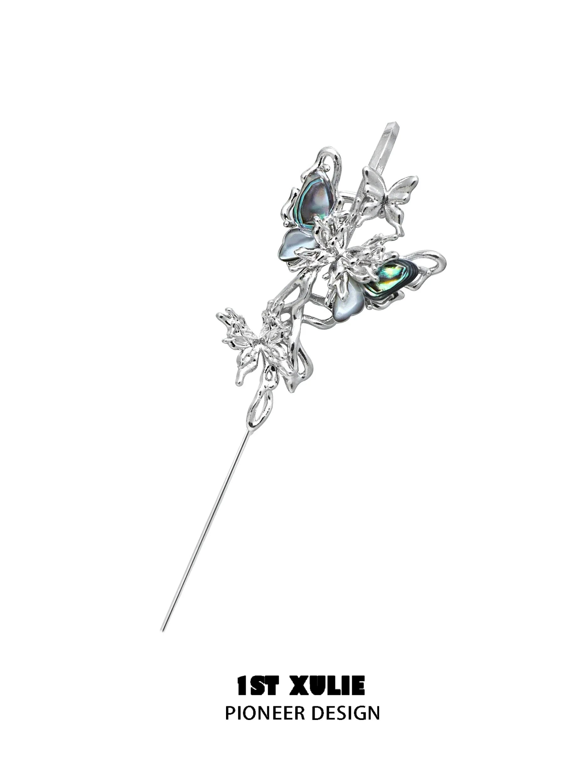 1ST XULIE Butterfly Piercing Earrings with Intricate Silver Design and Colorful Accents