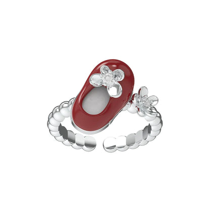 SUN HUNTER butterfly shoe rings featuring a red shoe design with floral accents