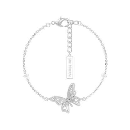 Elegant butterfly silver bracelet by SUN HUNTER with adjustable chain and decorative star accents