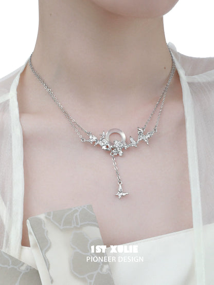 Elegant butterfly silver necklace with delicate butterfly charms and adjustable length for a stylish look