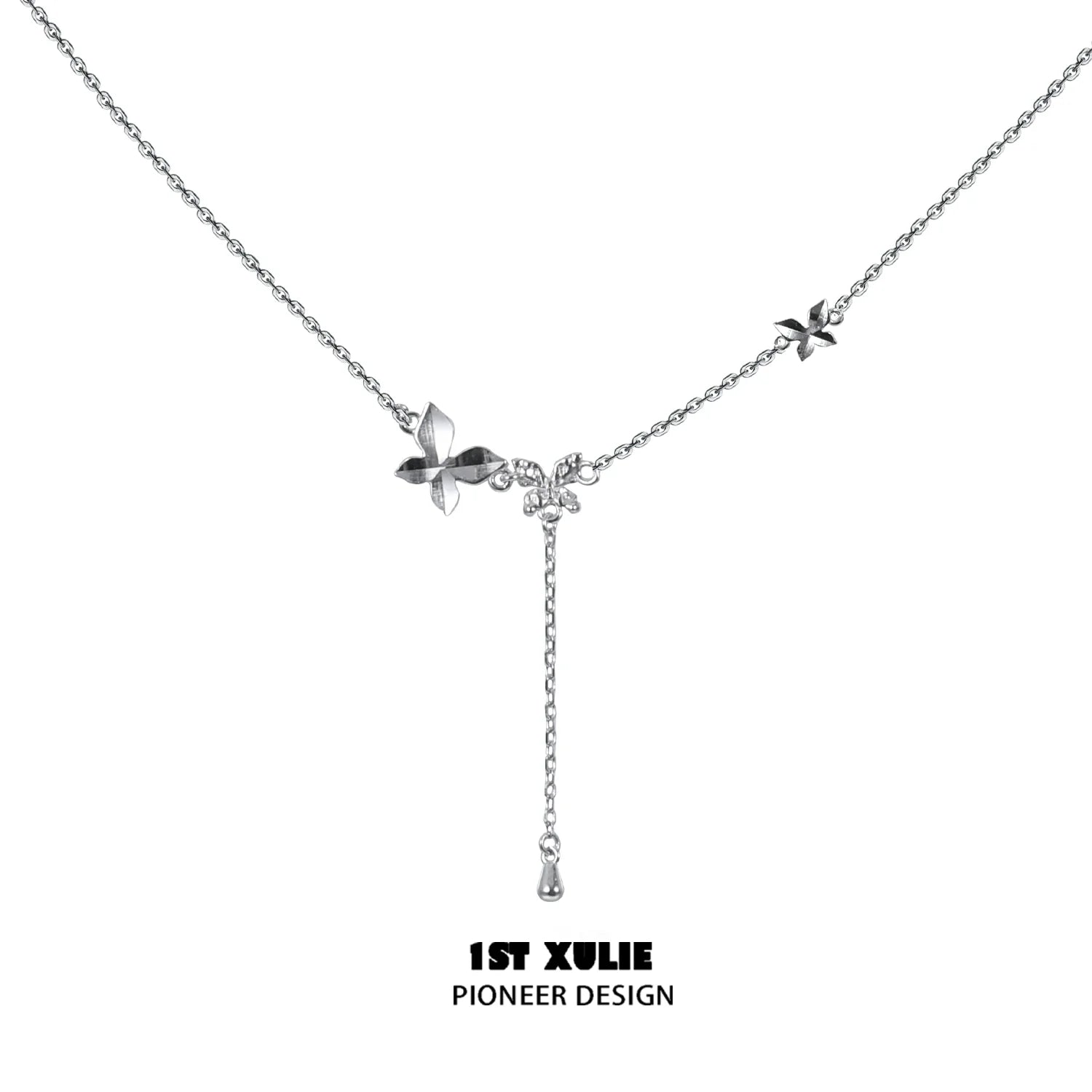 Elegant butterfly silver necklace featuring a delicate design with sparkling accents