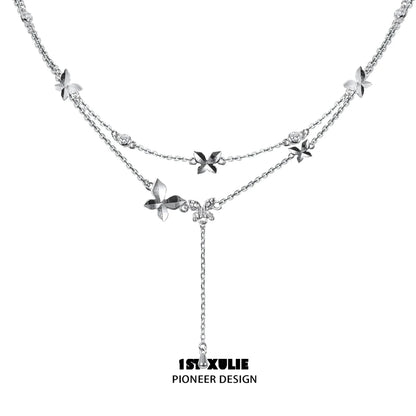 Elegant butterfly silver necklace featuring intricate floral designs and adjustable length