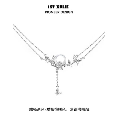 Delicate butterfly silver necklace with intricate butterfly design and adjustable chain length