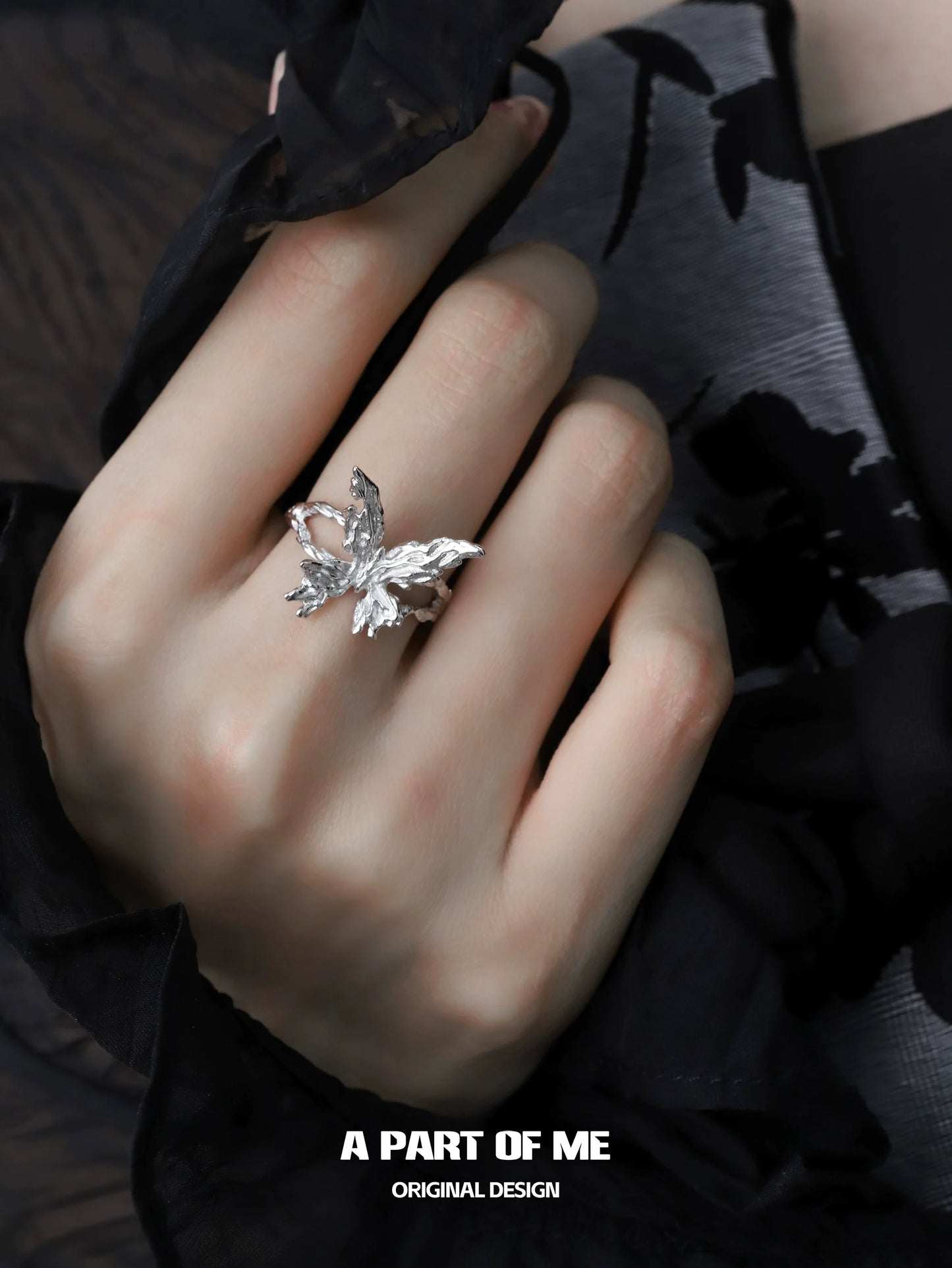 A PART OF ME butterfly silver ring elegantly designed with intricate wing details and a polished finish