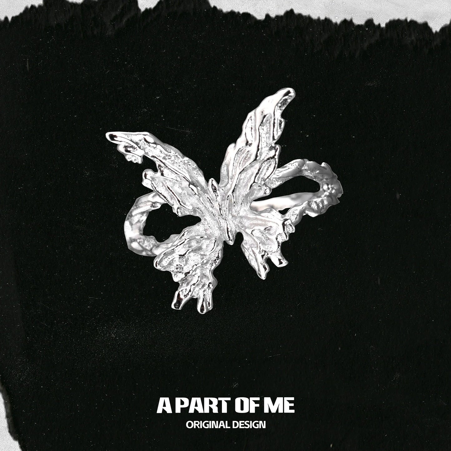 A Part of Me butterfly silver ring featuring an artistic and detailed butterfly design