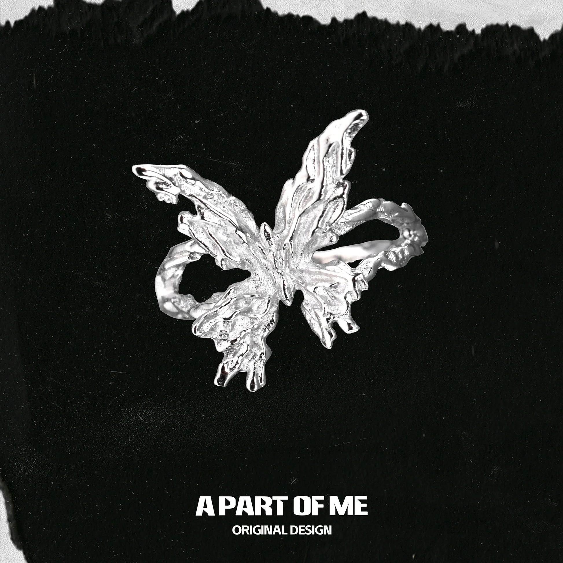 A Part of Me butterfly silver ring featuring an artistic and detailed butterfly design