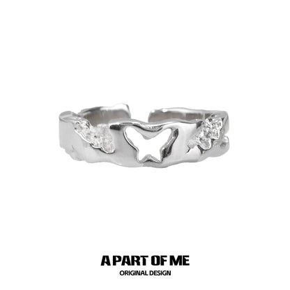 A PART OF ME butterfly silver ring featuring a decorative butterfly design and sparkling accents