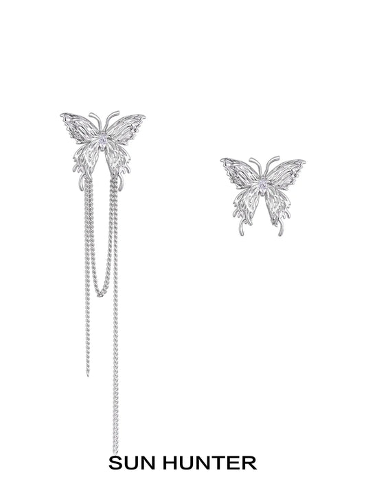 SUN HUNTER butterfly tassel ear cuffs with elegant silver butterfly design and cascading chains