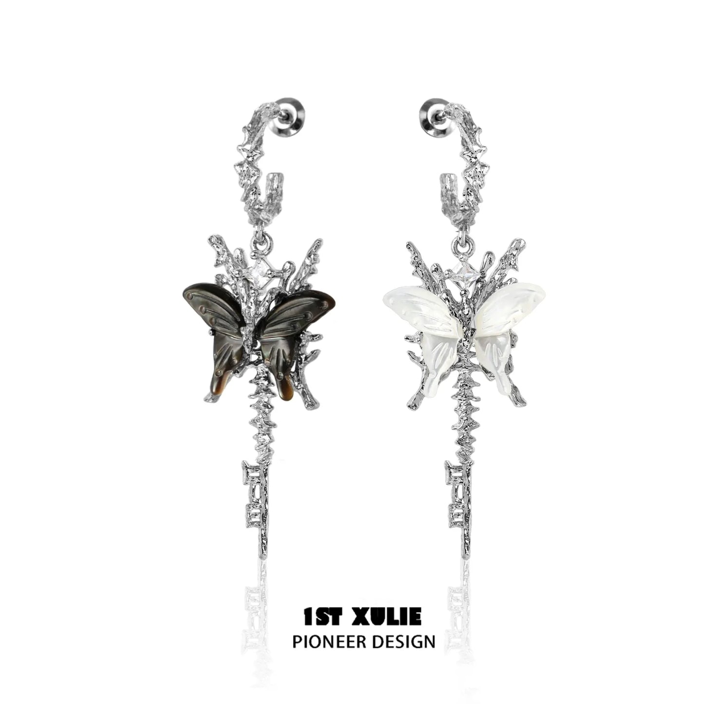 Unique butterfly tassel shell earrings with intricate design and mixed butterfly colors