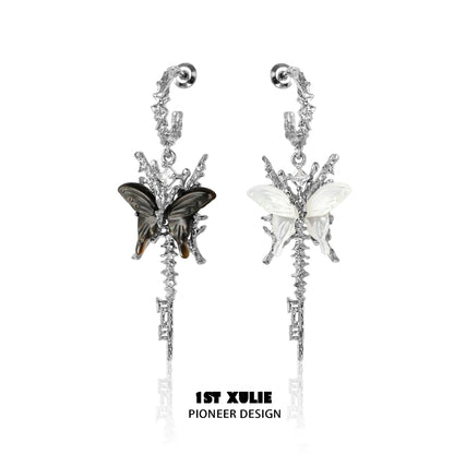 Unique butterfly tassel shell earrings with intricate design and mixed butterfly colors