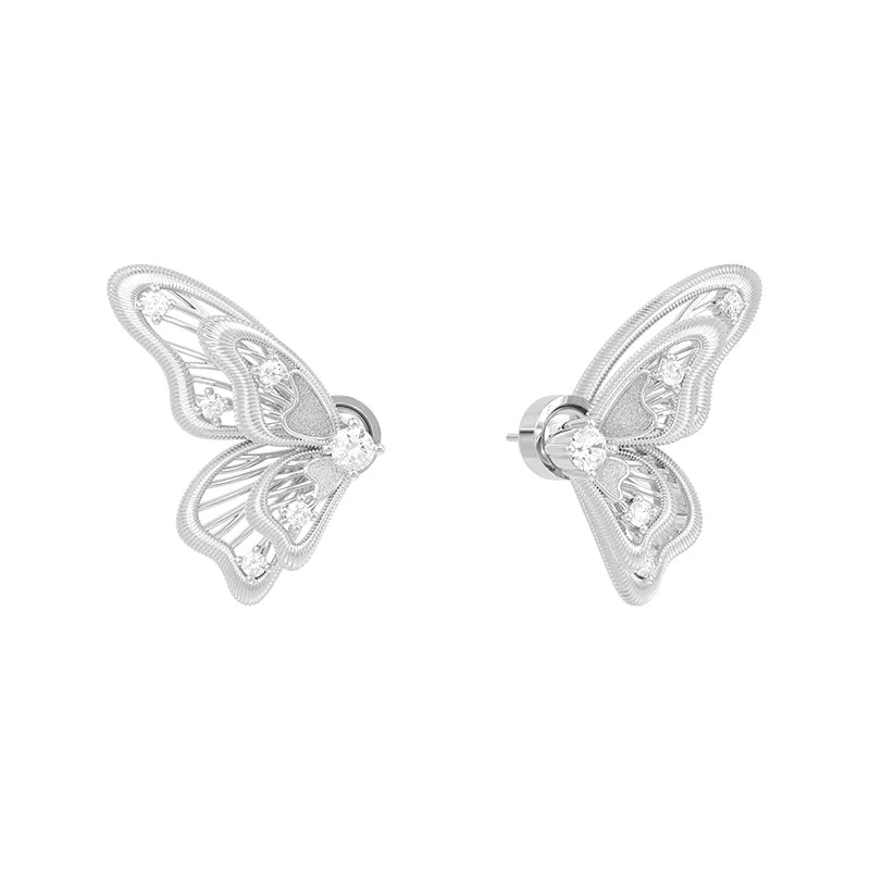 Elegant silver butterfly wing earrings with sparkling embellishments for a delicate look