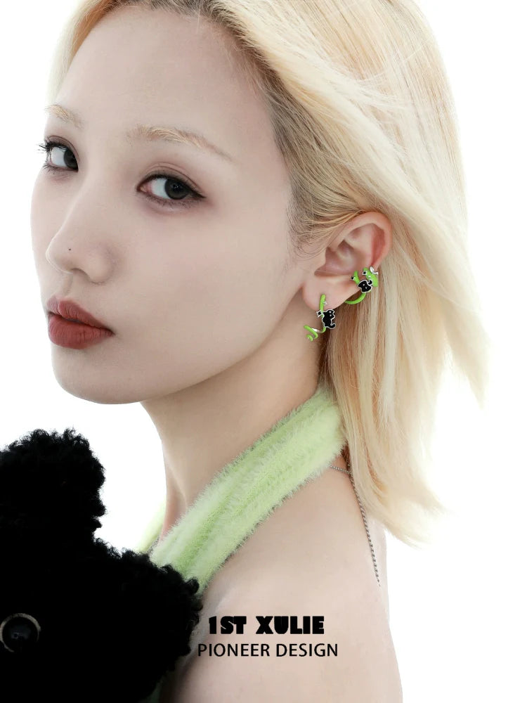Unique cat and dog earrings by 1ST XULIE featuring colorful designs for playful style