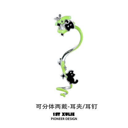 Trendy cat and dog earrings with a playful design in green and black for pet lovers