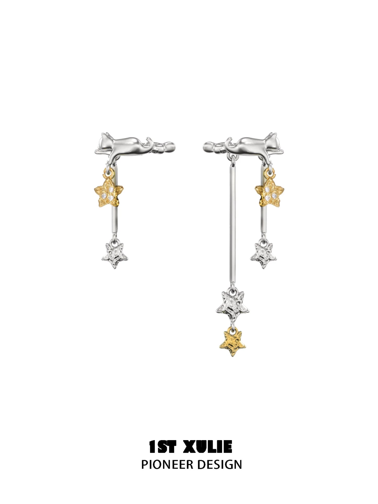 1ST XULIE Cat Ear Cuffs with Star Charms in Silver and Gold for Unique Style