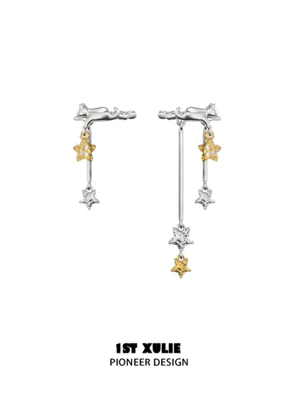1ST XULIE Cat Ear Cuffs with Star Charms in Silver and Gold for Unique Style