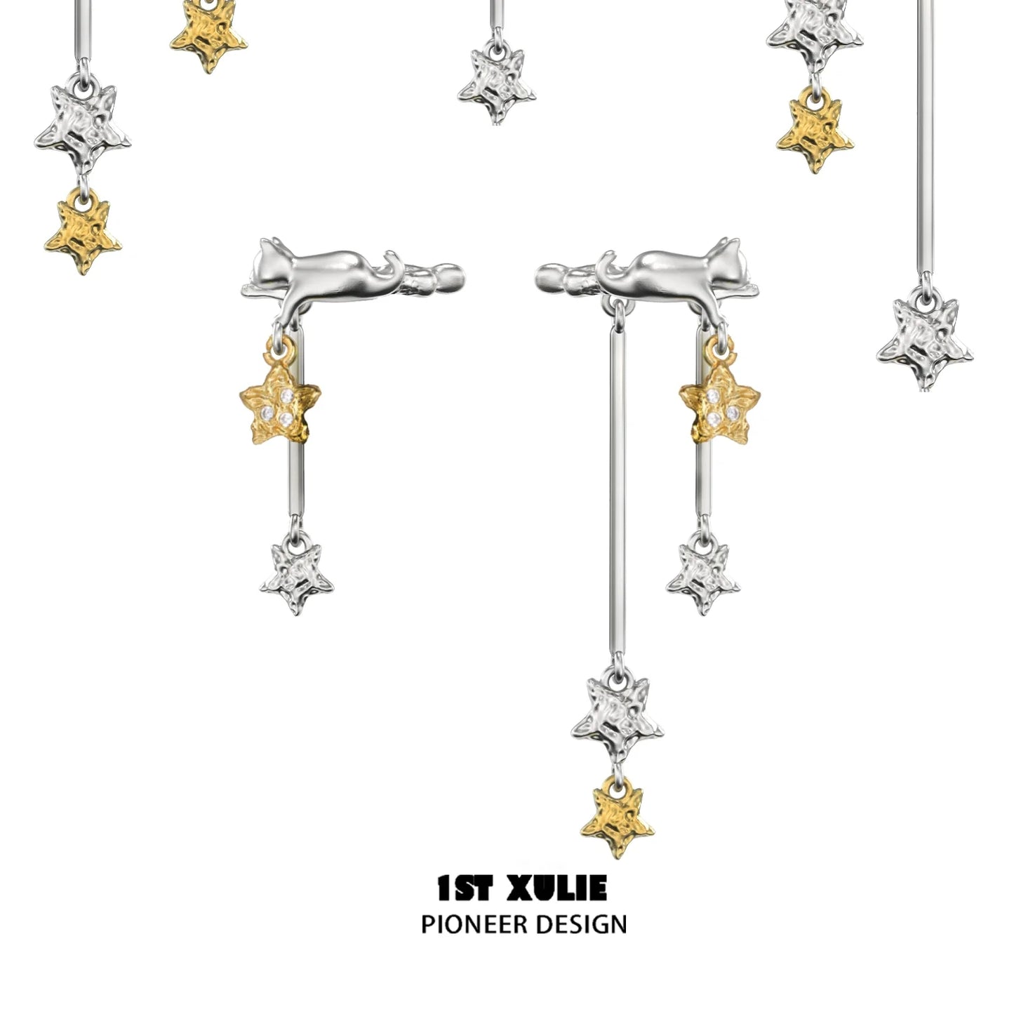 1STXULIE Cat Ear Cuffs in Silver and Gold with Star Designs for Trendy Accessories