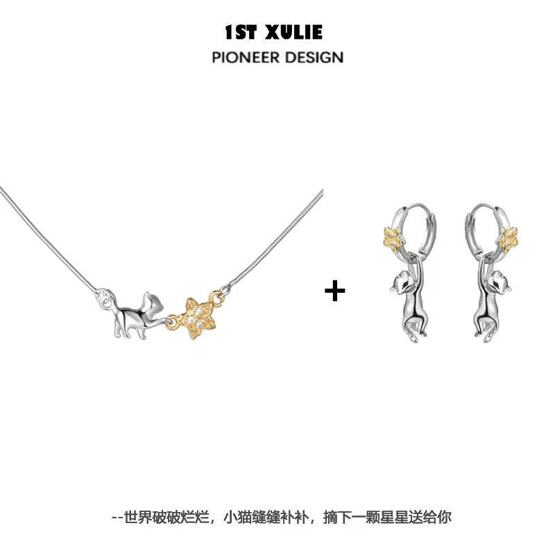 1ST XULIE Cat Star Clavicle Necklace featuring a cat and star design for unique elegance