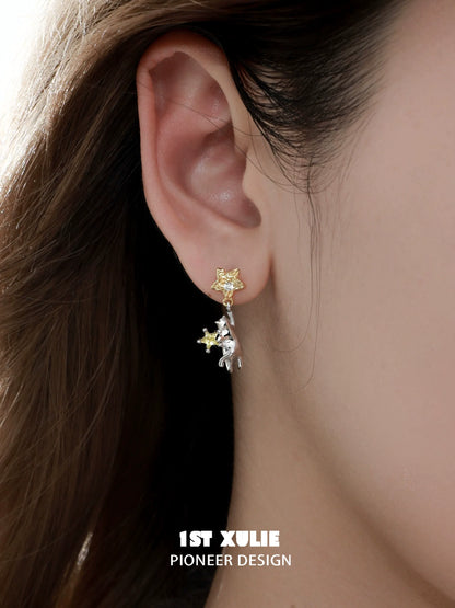 1ST XULIE Cat Star Earrings featuring a playful design with a star and cat charm