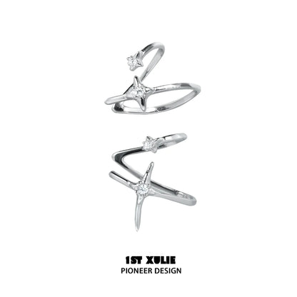 Stylish 1ST XULIE celestial zircon ear cuffs in silver featuring star designs and sparkling accents