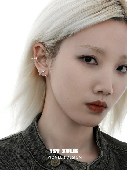 Stylish celestial zircon ear cuffs showcased on a model with a modern hairstyle