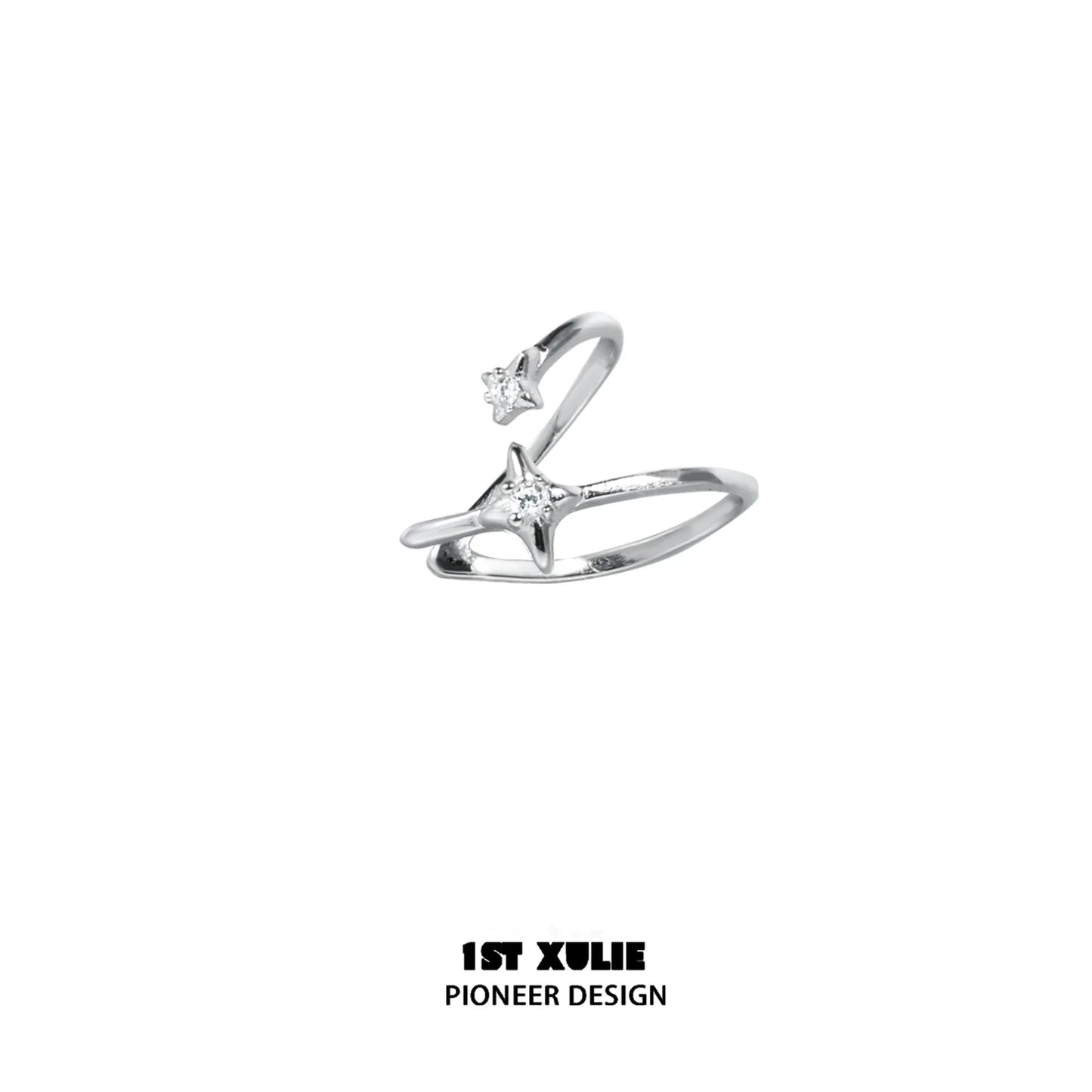 Elegant celestial zircon ear cuffs in silver with star-shaped accents for a stylish look