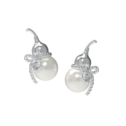 Elegant SUN HUNTER Chinese fortune gourd earrings with pearl detail and silver accents