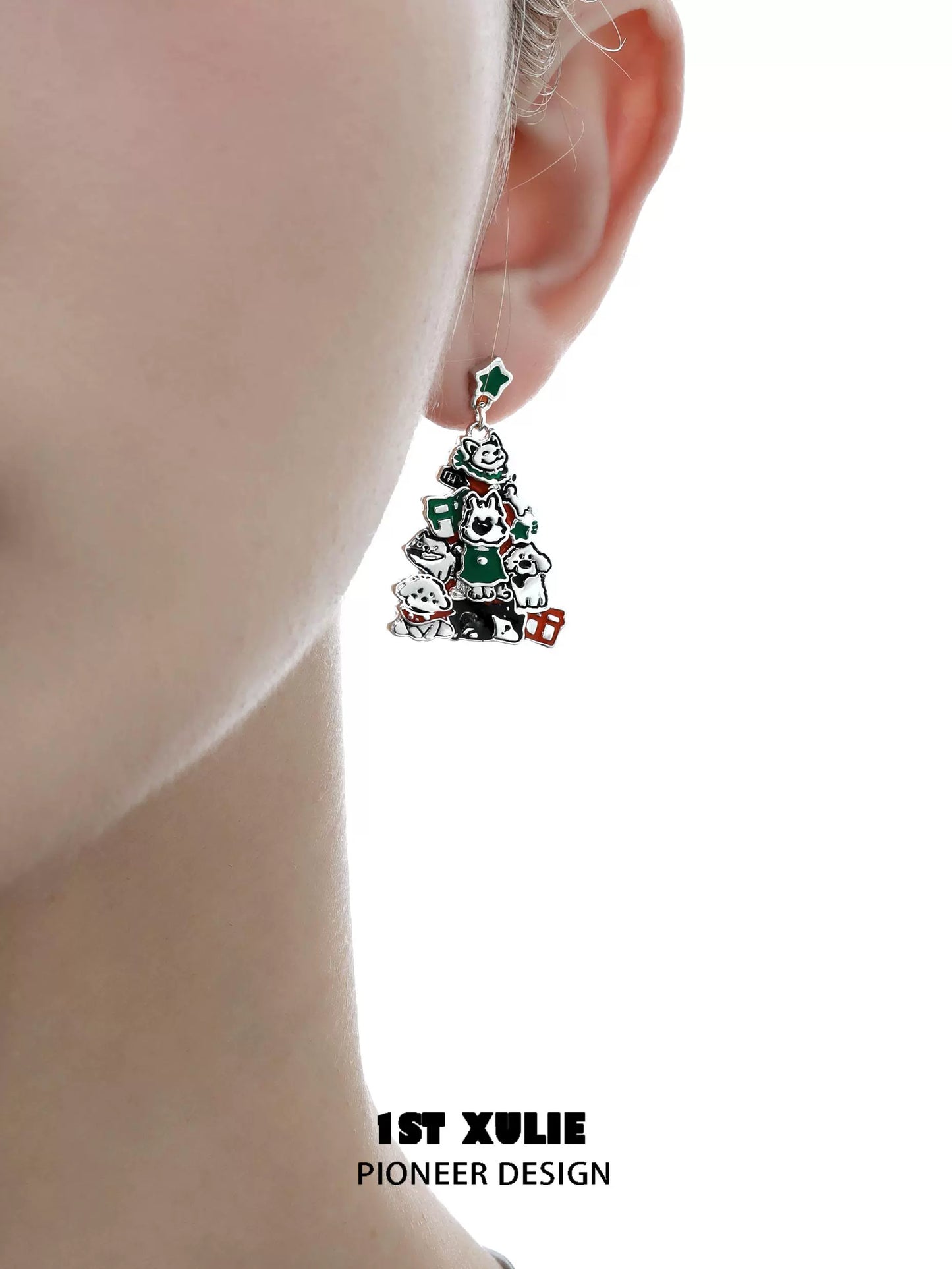 Christmas dog earrings featuring festive designs with adorable dogs and Christmas elements