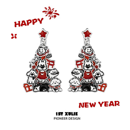 Christmas dog earrings featuring playful pups and festive decorations for holiday celebrations