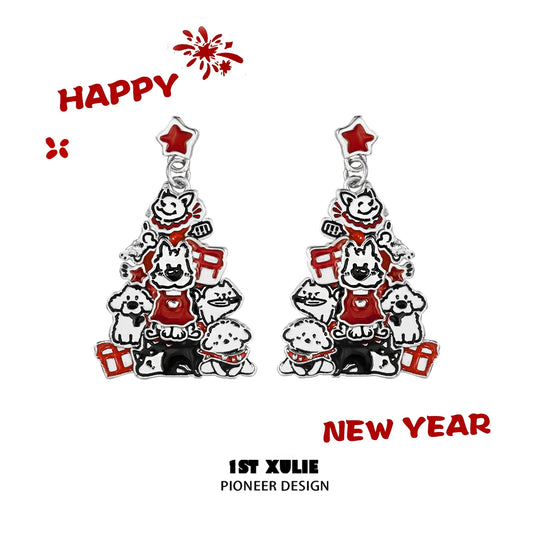 Christmas dog earrings featuring playful pups and festive decorations for holiday celebrations