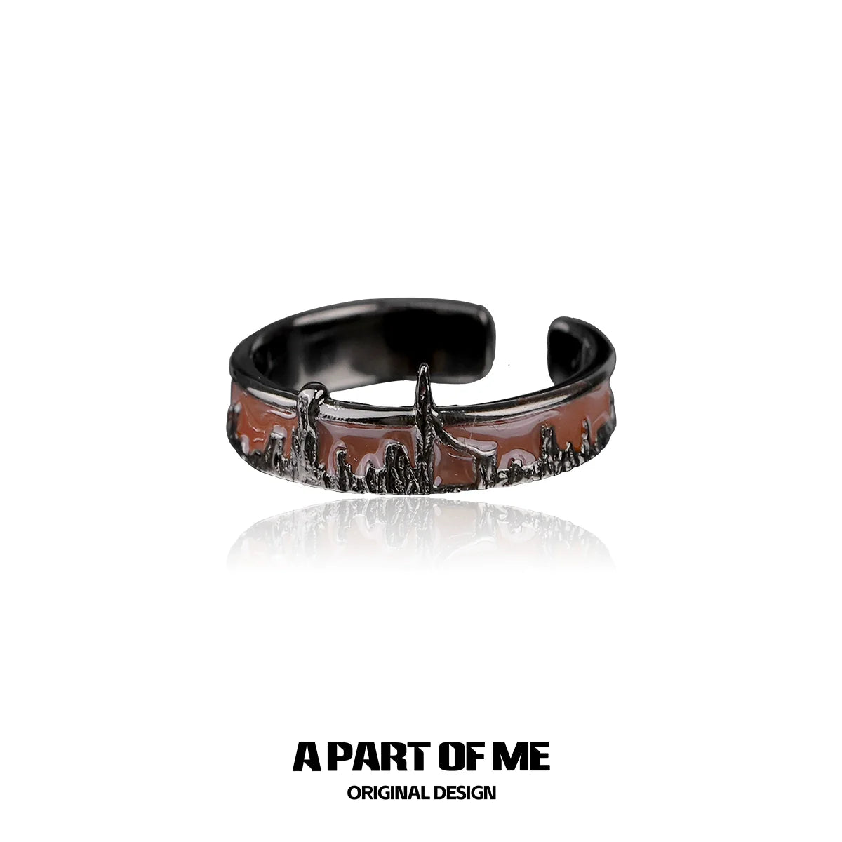 A PART OF ME city skyline silver ring with a unique design featuring detailed cityscape outlines
