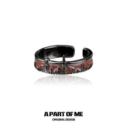A PART OF ME city skyline silver ring with a unique design featuring detailed cityscape outlines