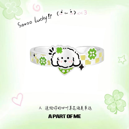 A PART OF ME Clover Cat Puppy Couple Rings featuring cute designs and colorful details