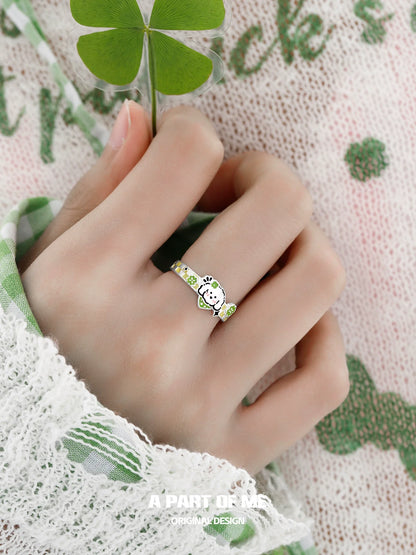 Clover Cat Puppy Couple Rings from A PART OF ME with playful design and colorful details