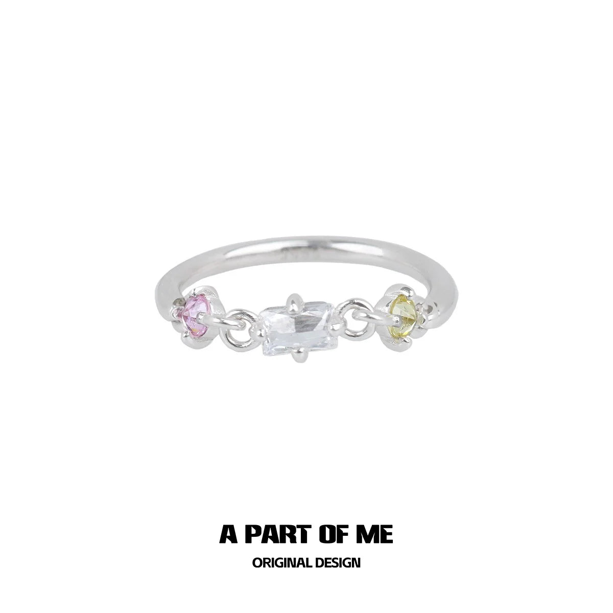 Colorful zircon ring featuring multicolored stones on a silver band for a stylish look
