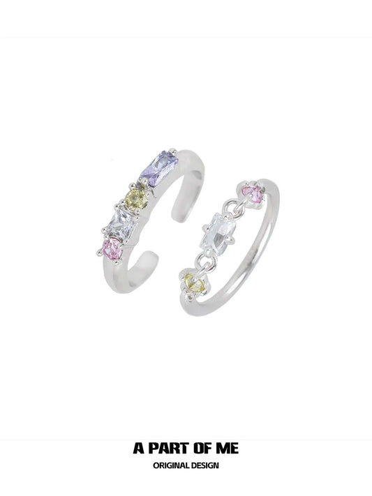Colorful zircon ring set featuring a mix of vibrant stones in a stylish design by A PART OF ME