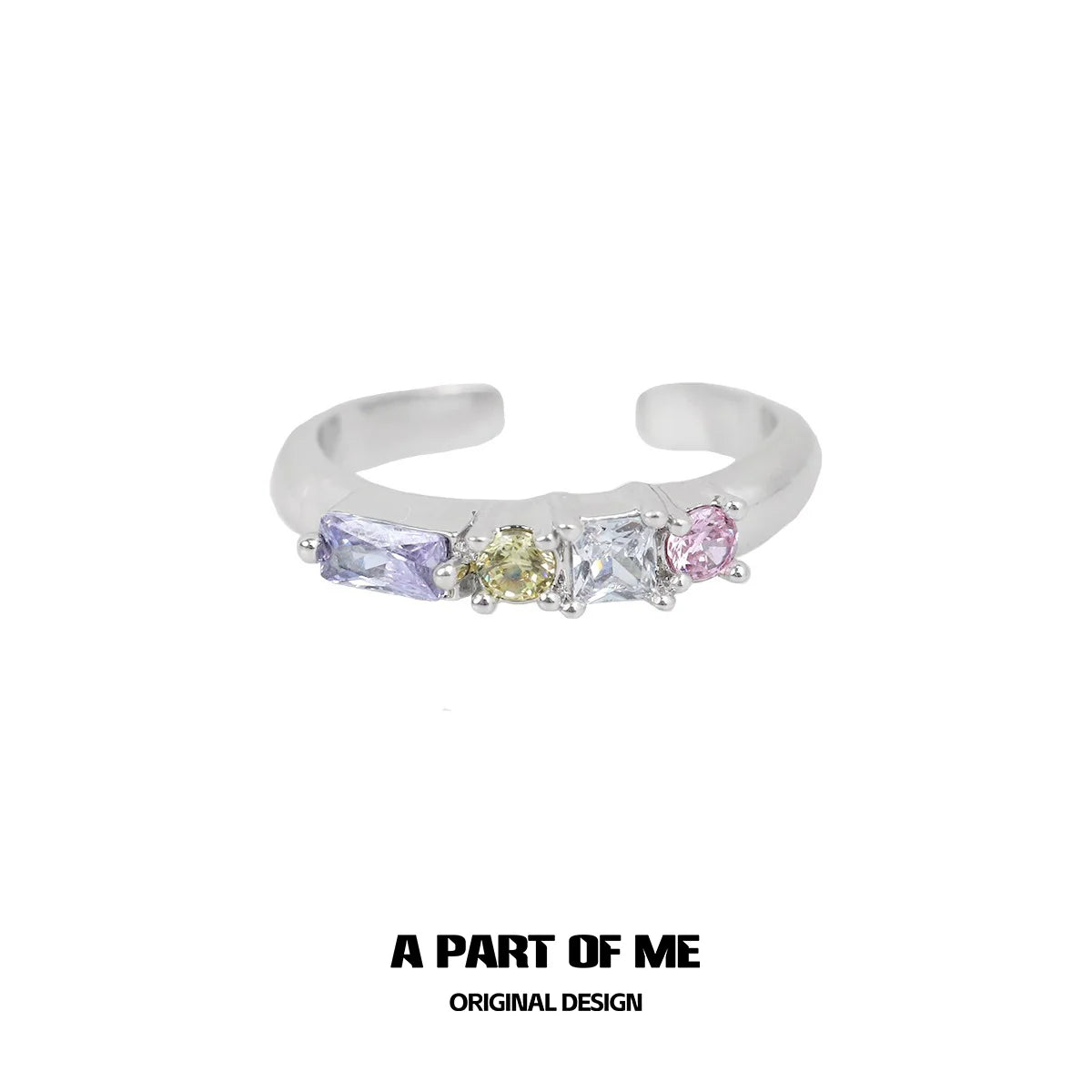 A PART OF ME colorful zircon ring featuring multi-colored gemstones on a sleek band