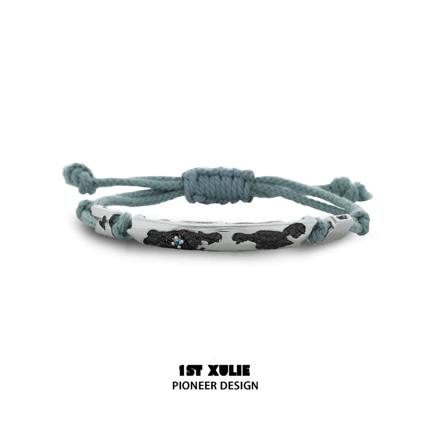 Couple braided bracelet set in blue and black with adjustable ties for matching style