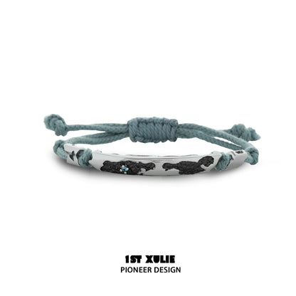 Couple braided bracelet set in blue and black with adjustable ties for matching style