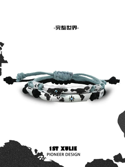 Couple braided bracelet set in black and blue with unique design for matching accessories