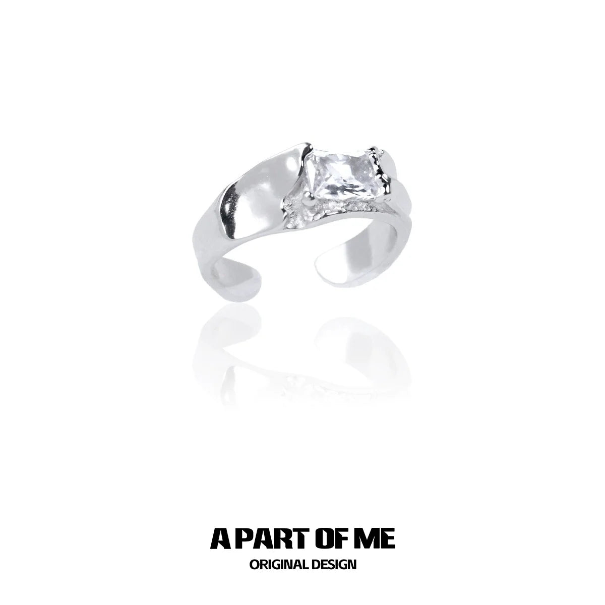 A PART OF ME cracked texture silver ring featuring a unique design and a shining stone accent