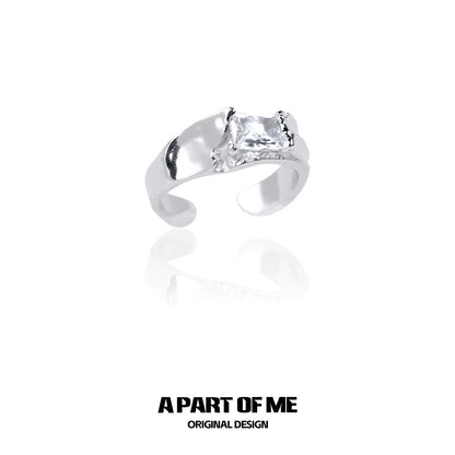 A PART OF ME cracked texture silver ring featuring a unique design and a shining stone accent