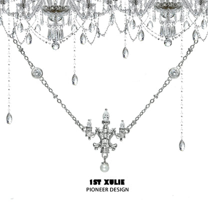 Elegant crystal lamp silver necklace featuring intricate detailing and sparkling crystals