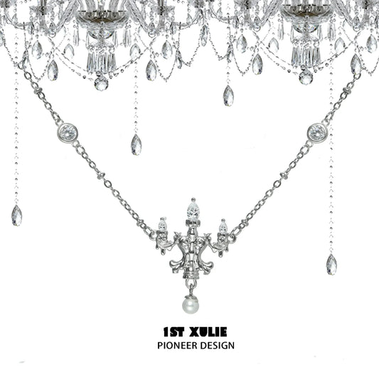 Elegant crystal lamp silver necklace featuring intricate detailing and sparkling crystals