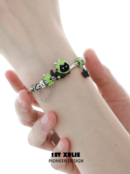 Cute cat and puppy bracelet featuring colorful charms and adjustable chain for pet lovers