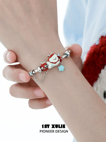 Cute cat and puppy bracelet from 1ST XULIE featuring animal charms and a stylish design