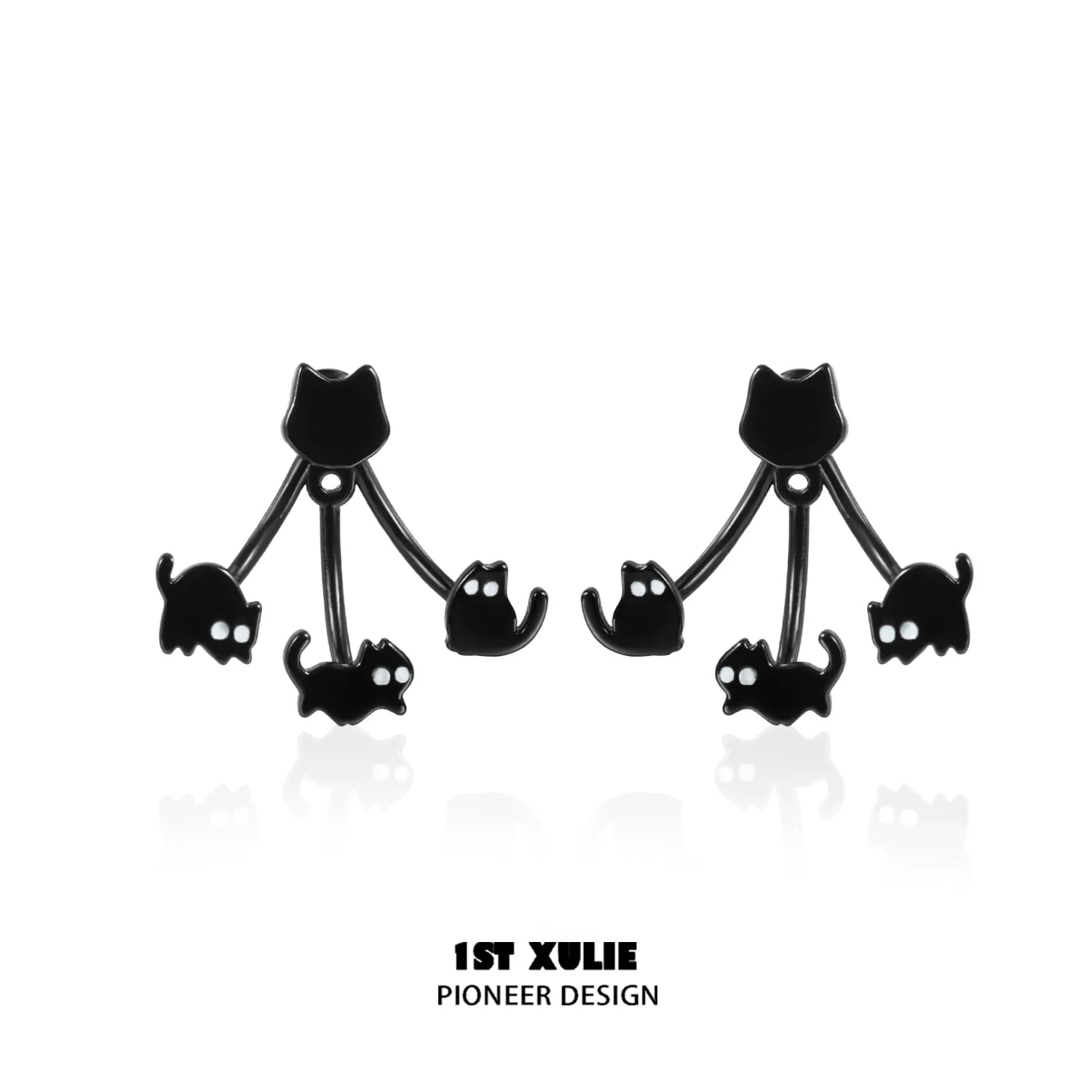 Cute cat earrings removable featuring playful black cat designs on trendy hooks