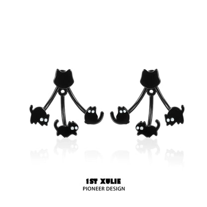 Cute cat earrings removable featuring playful black cat designs on trendy hooks