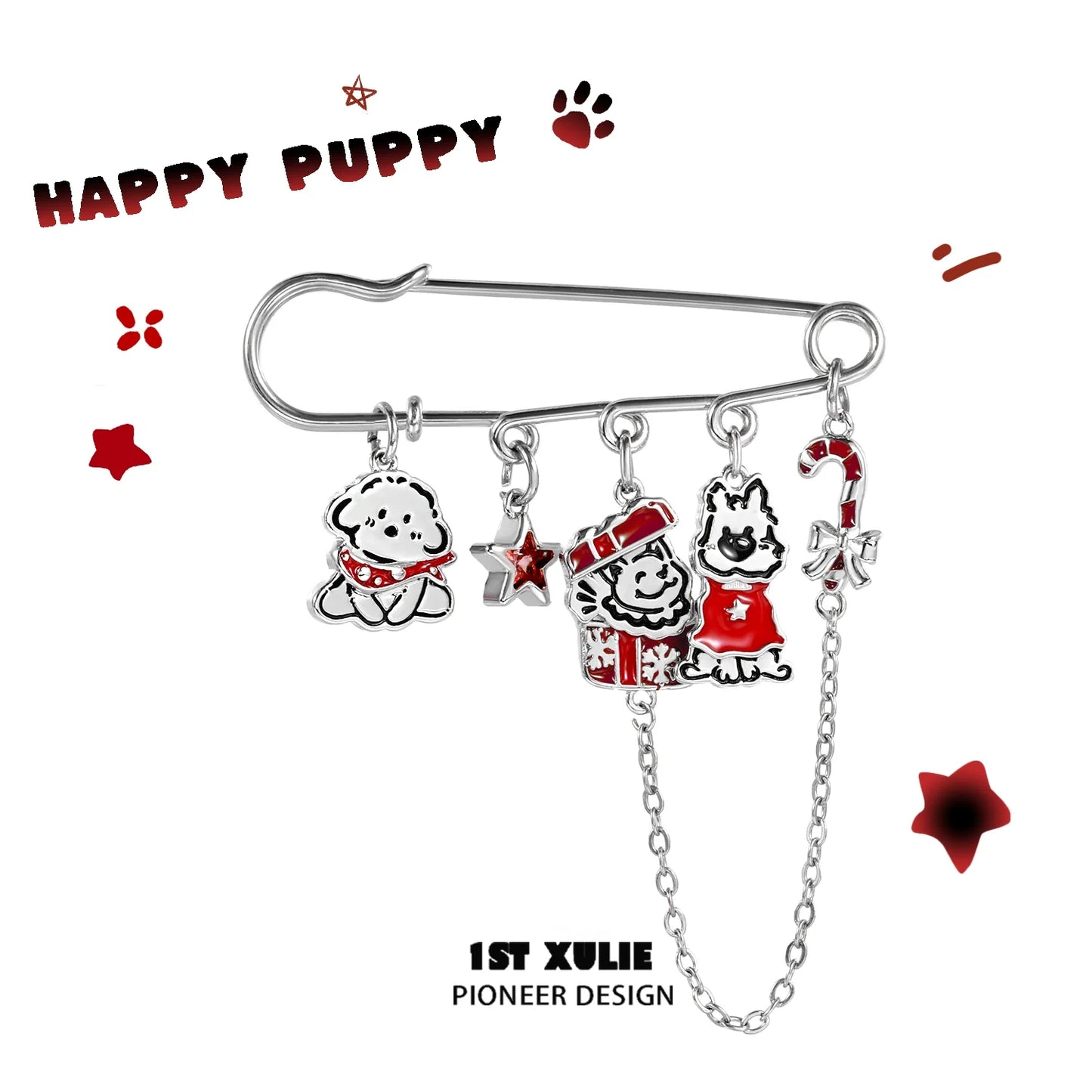 Cute puppy brooch pin featuring adorable dog charms and festive designs for dog lovers